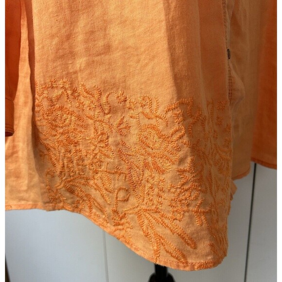 Issi Mixmind Hooded Button Front Shirt Women’s Embroidered Linen? Sz M? Pocket - Picture 3 of 9
